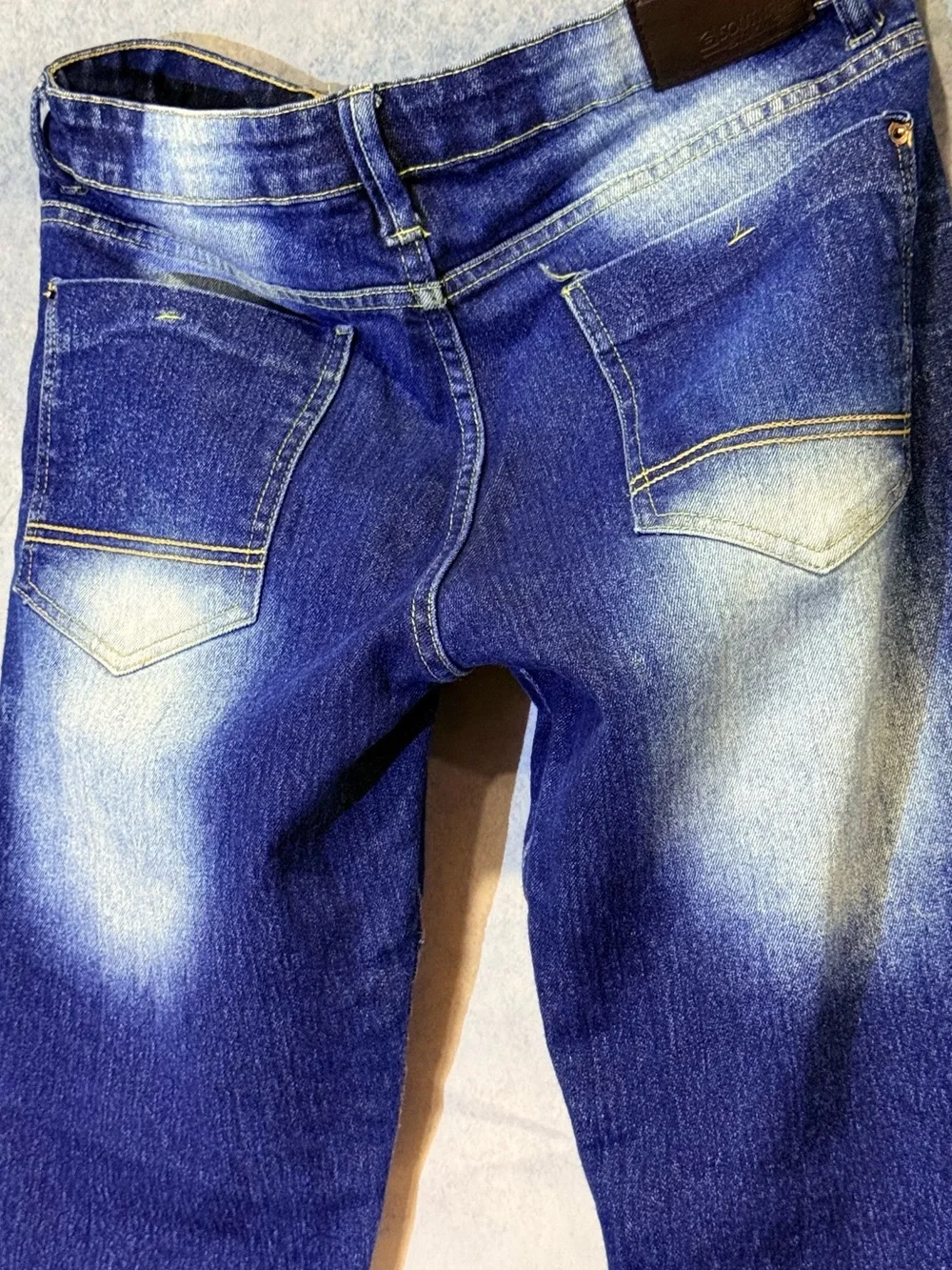 South Pole Men’s Blue Moto Ribbed Skinny Jeans
